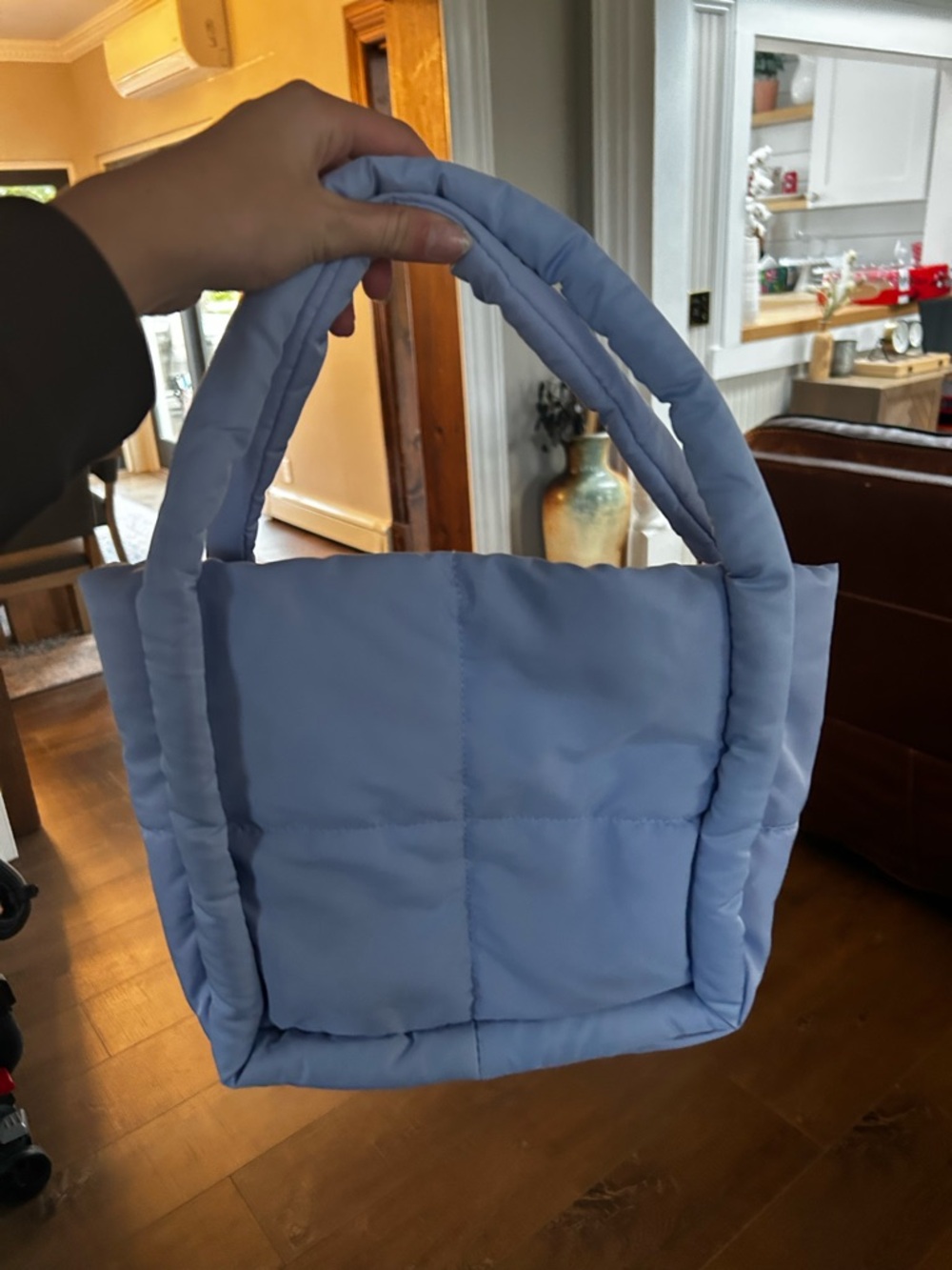 Plush Quilted Tote Bag in Light Blue